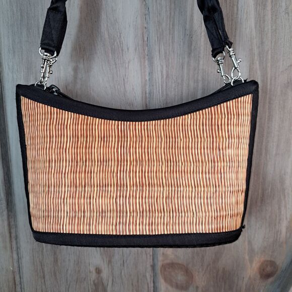 Bamboo Weave Purse Handbag Satin Trim Vacation Resort Travel Boho Beach Date - Picture 2 of 16